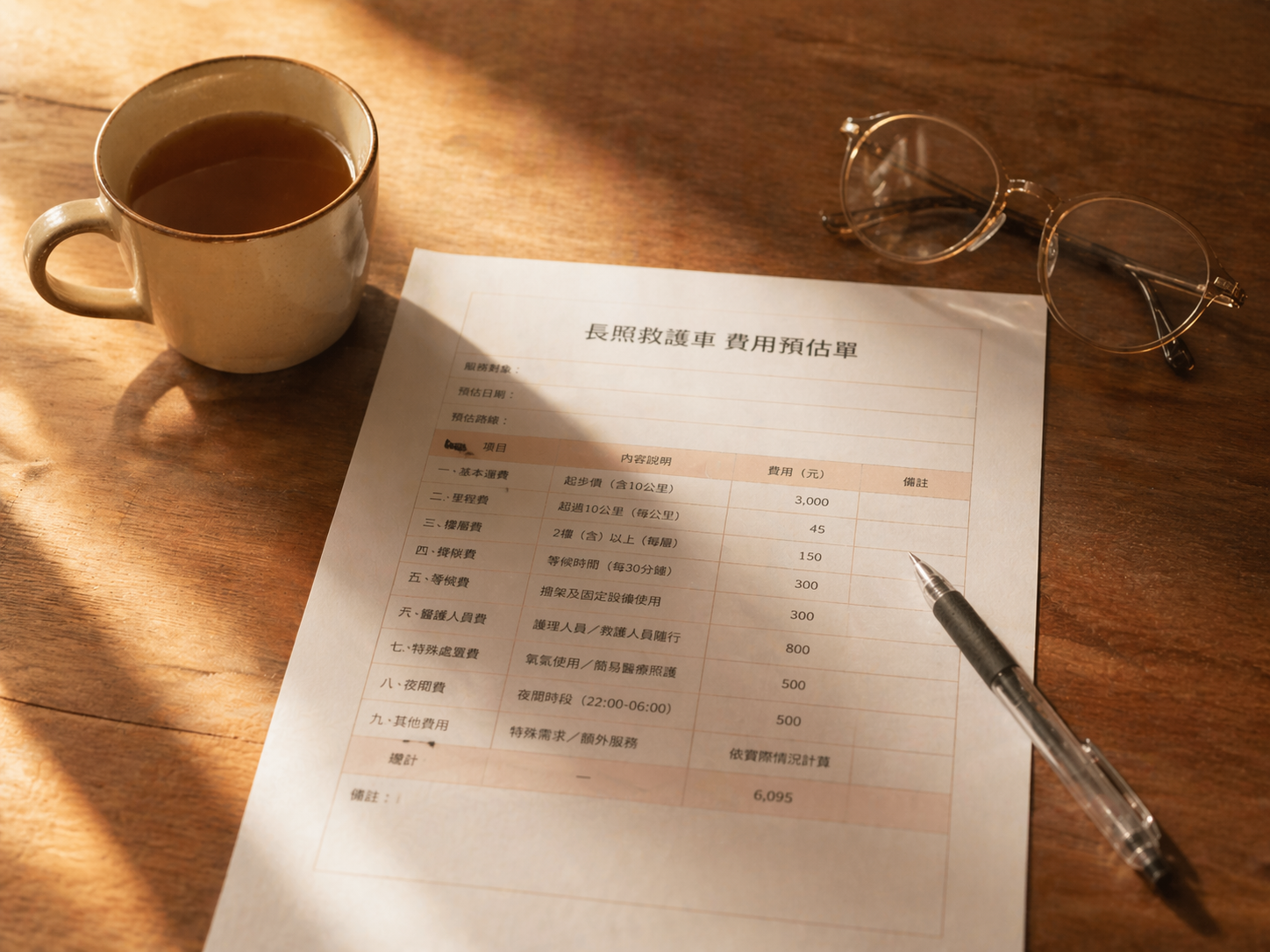 長照救護車費用預估單